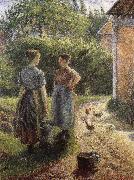 Woman in front of farmhouse Camille Pissarro